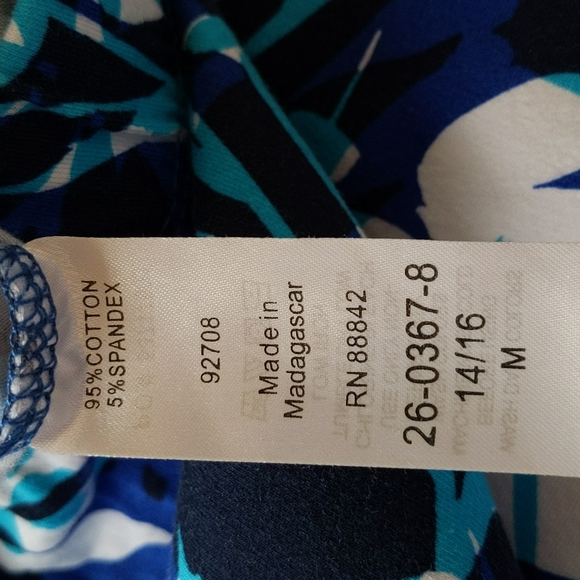 Roaman's Floral Stretch Waist Legging Pants M (14-16) White Purple Aqua Black - Picture 3 of 11